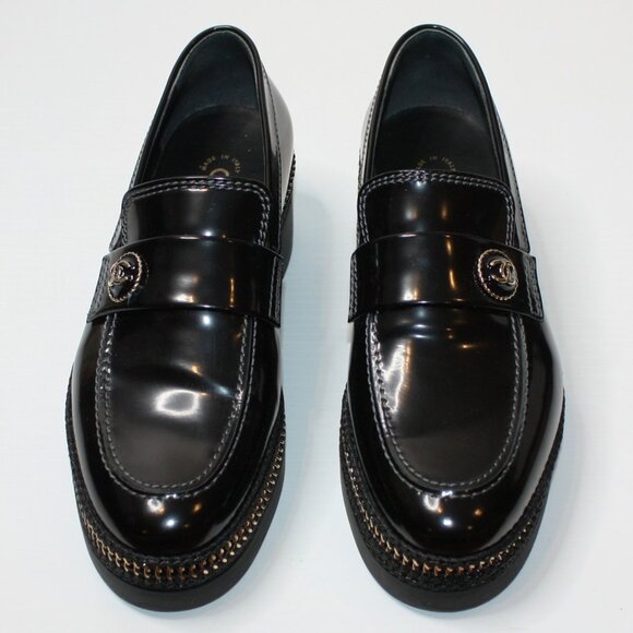 Chanel 40 mm Zip PM Wedge Loafer Black Shoes with Gold CC in size EU 40 / US 10 - Picture 3 of 7